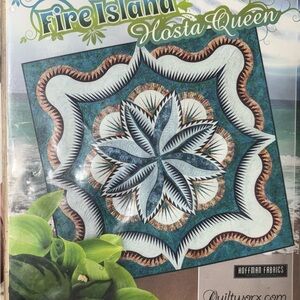 Fire Island Hosta-Queen Quilt Pattern - Teal, White & Brown Accents